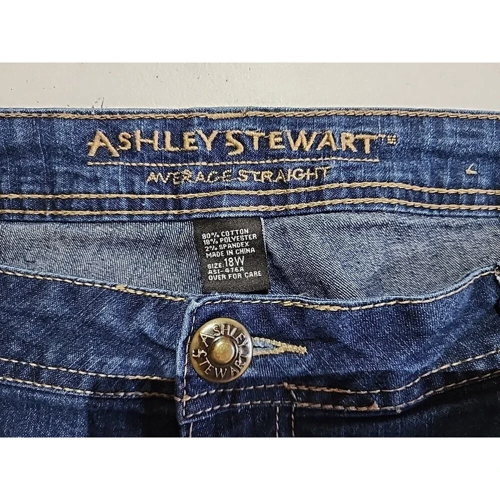 Ashley Stewart Jeans Womens 18W Average Straight Leg Blue Cowgirl Dark Wash Boho